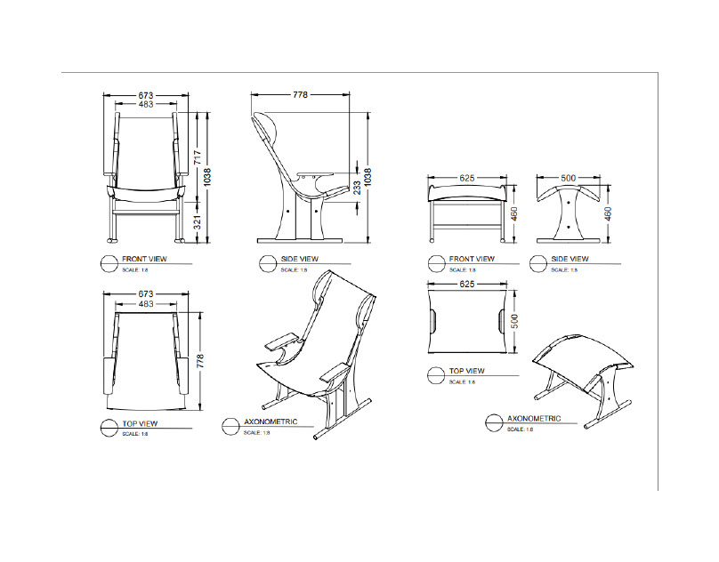 TENACE Lounge Chair Orthographic Drawing rendition image