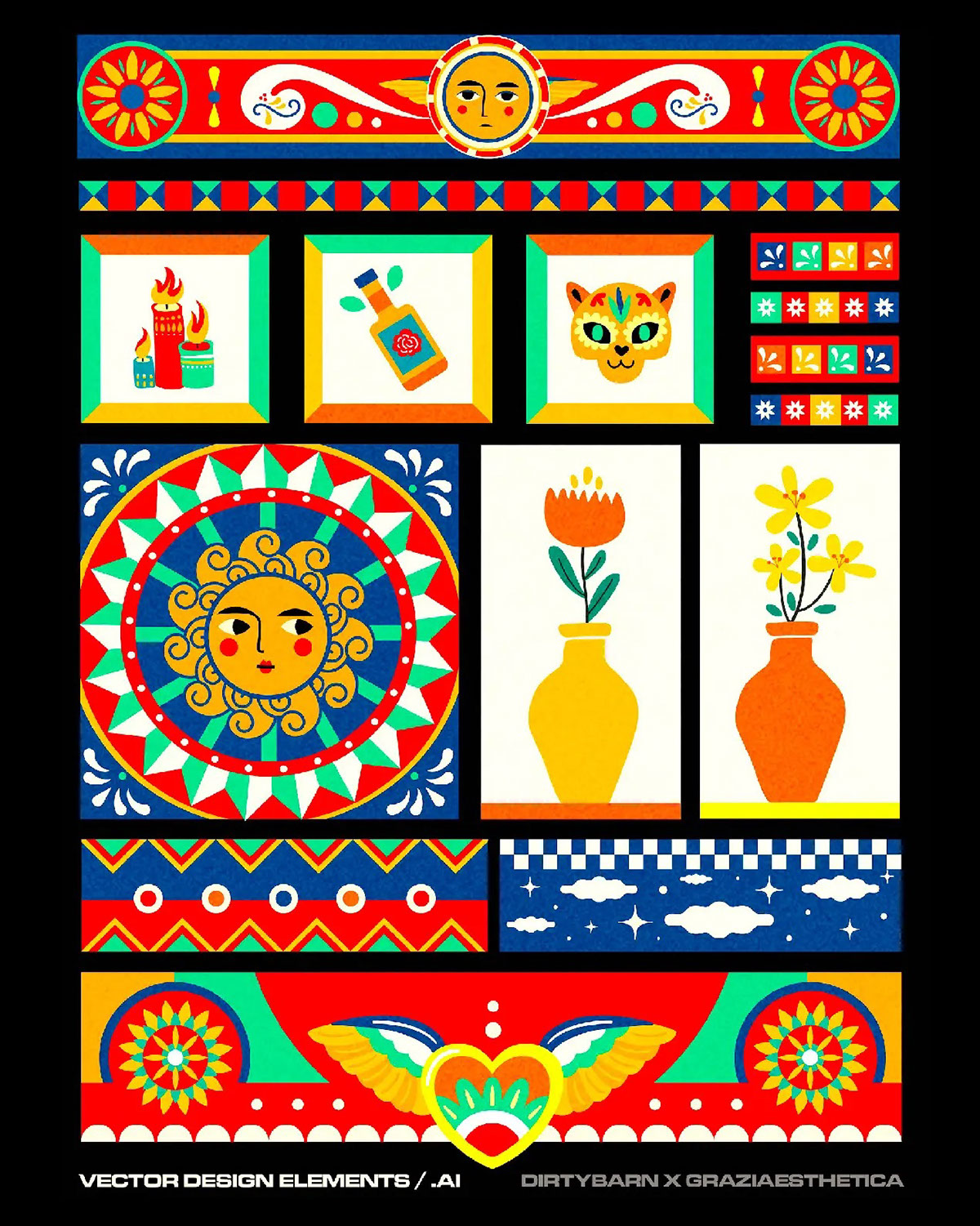 Mexican Style Vector Elements 15 Pieces - personal rendition image