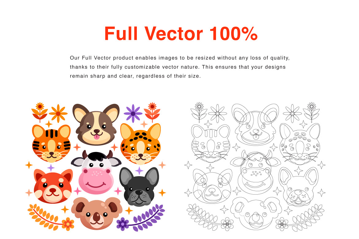 Animals Face Elements Vector Illustration rendition image
