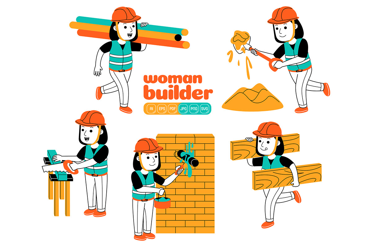 Women Builder Profession Vector Pack rendition image