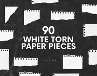 90 White Torn Ripped Paper Pieces