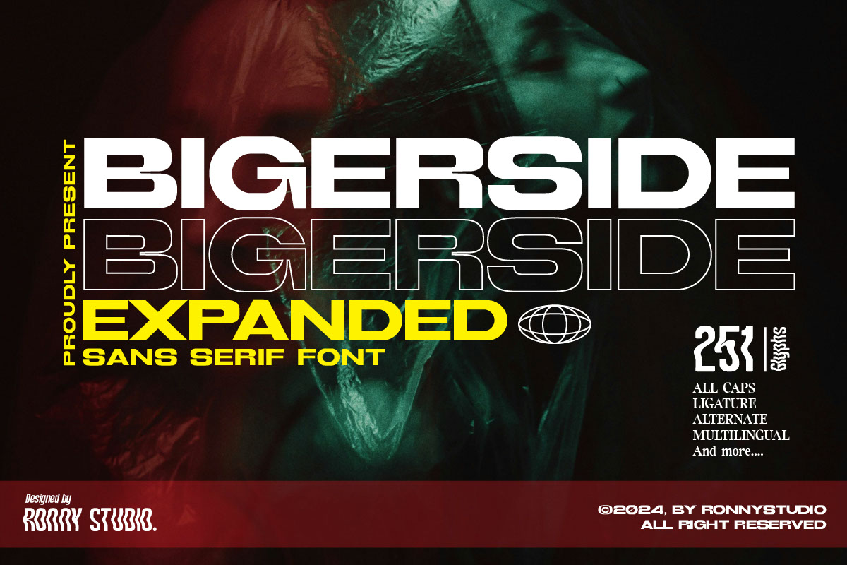 Bigerside - Expanded Sans Serif Font rendition image