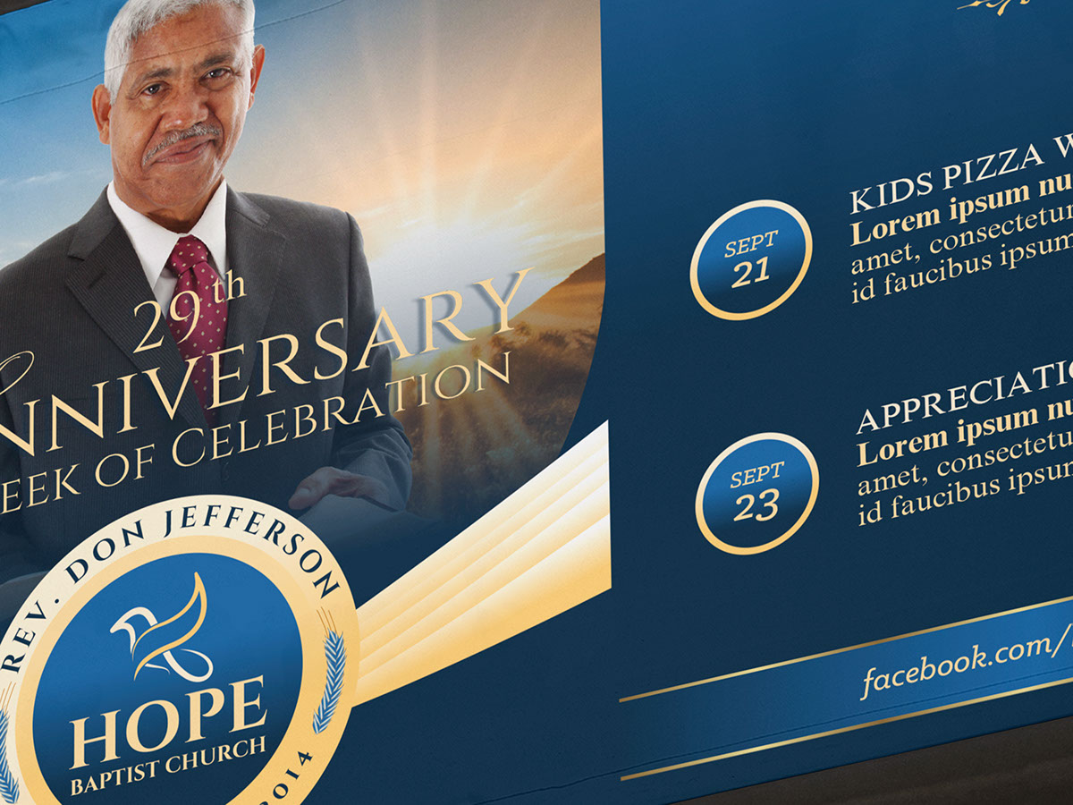 Pastor Anniversary Banner Template-Blue-Gold rendition image