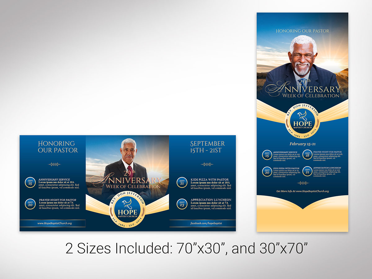 Pastor Anniversary Banner Template-Blue-Gold rendition image