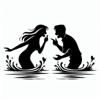 Playing boy and girl in water EPS file