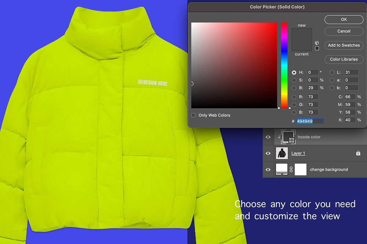 cropped CORDUROY PUFFER JACKET mockup psd template rendition image