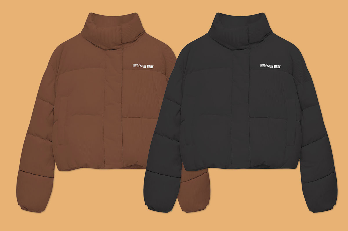 cropped CORDUROY PUFFER JACKET mockup psd template rendition image