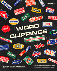 Word Clippings Retro Stickers and Headlines II - 30 Pieces - Commercial