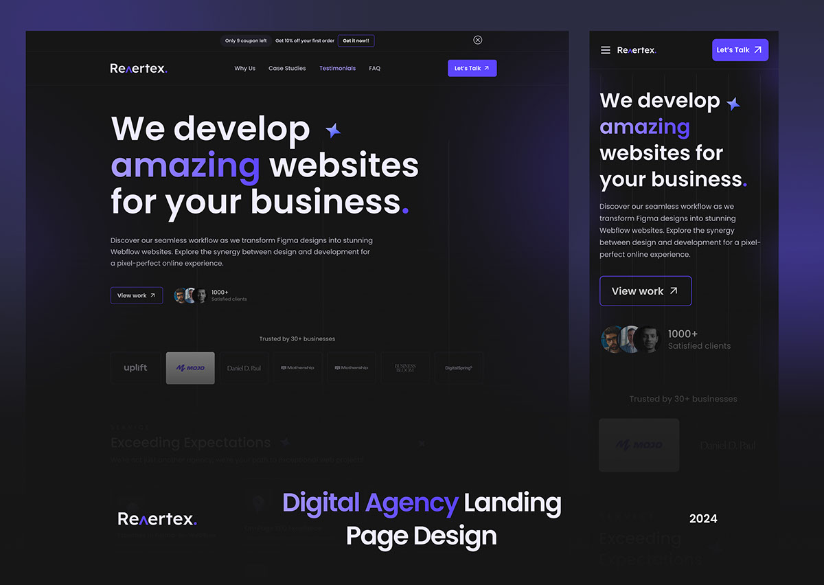 Rvertex - Digital Agency Landing Page Design rendition image