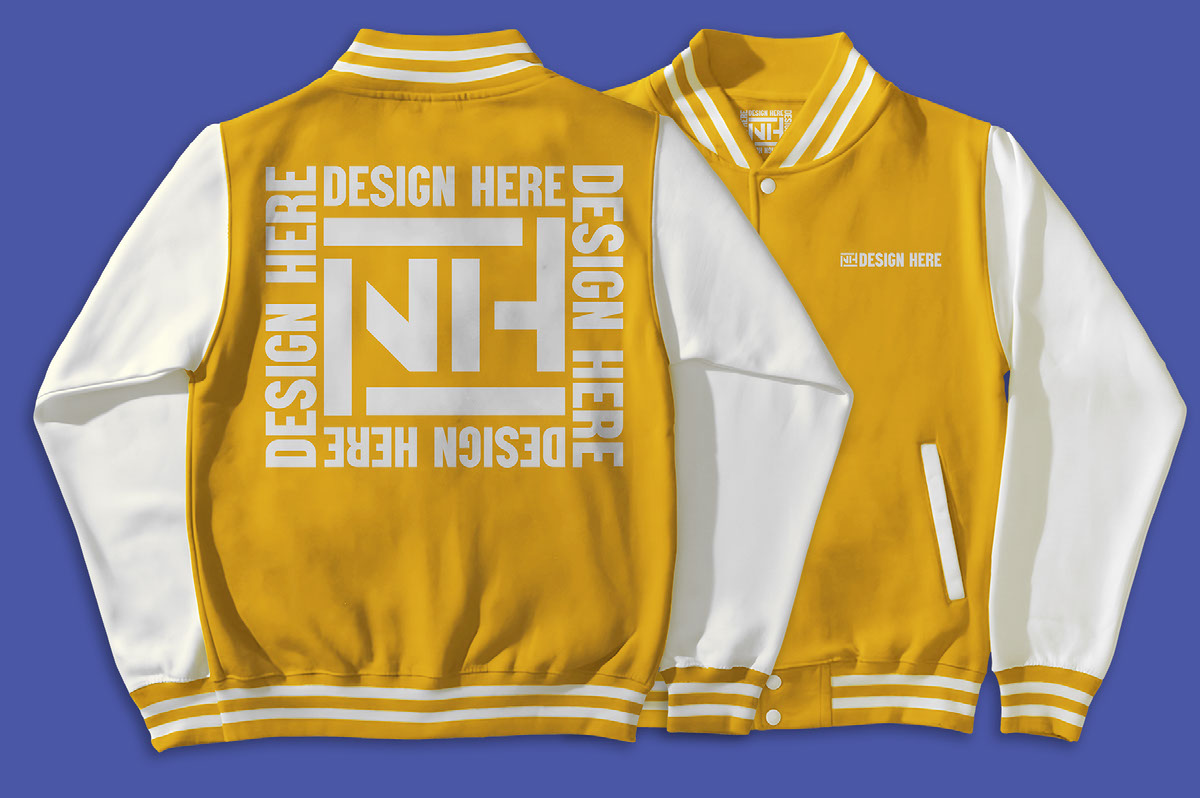 Varsity Jacket mockup psd front and back template rendition image