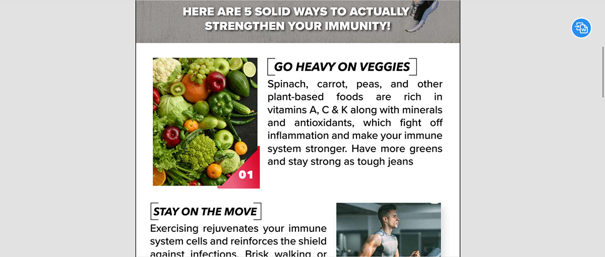 Info-mailer on immunity-boosting tips rendition image