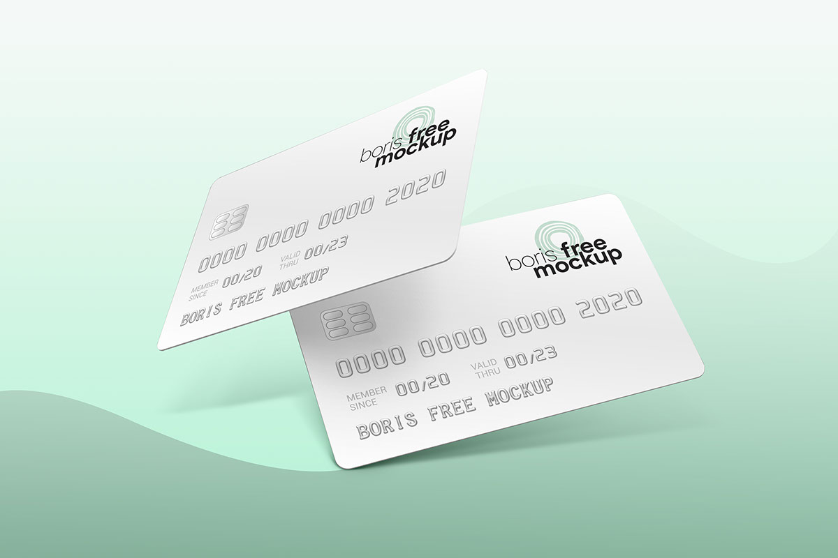 Free PSD plastic credit cards mockup rendition image