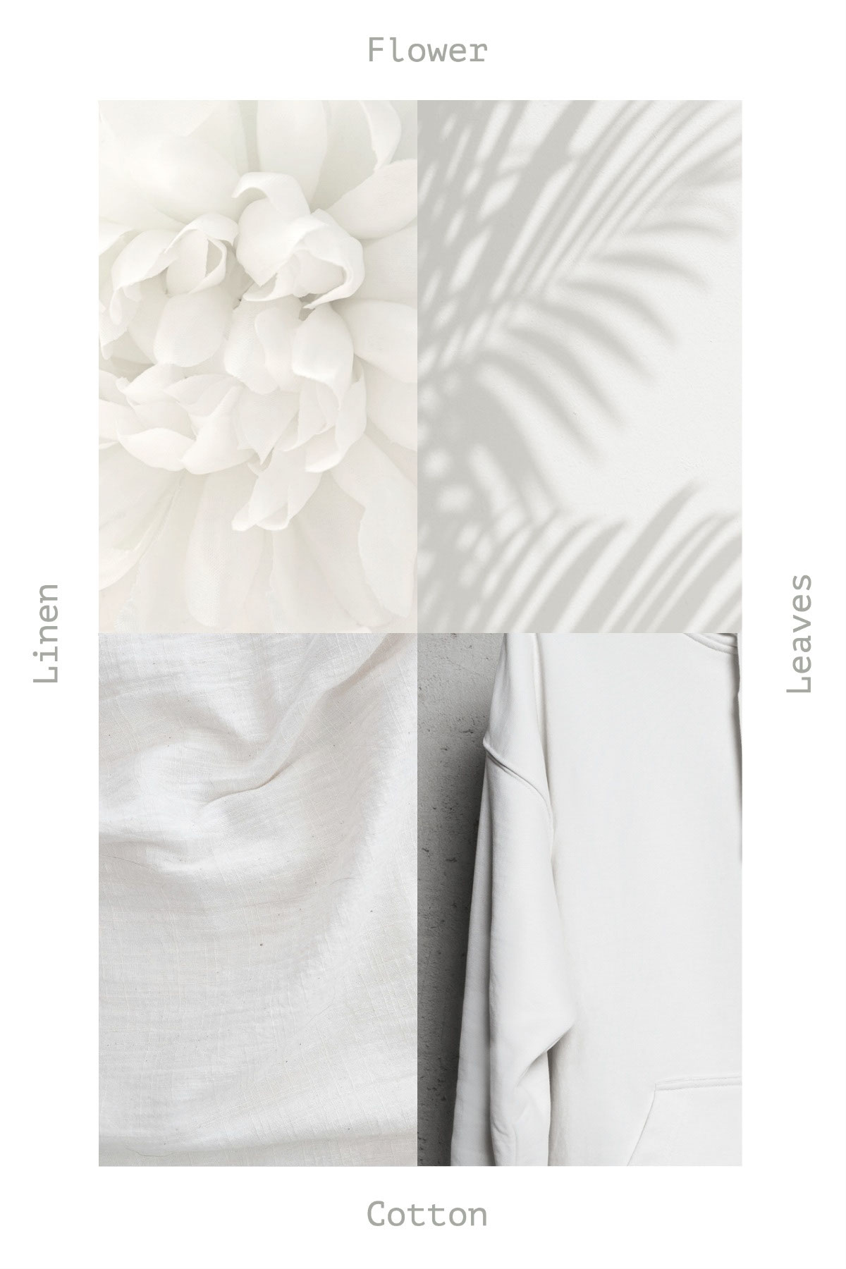 Grey Minimal Calm Mood Board Pinterest Post Leaves Cotton Linen Flower