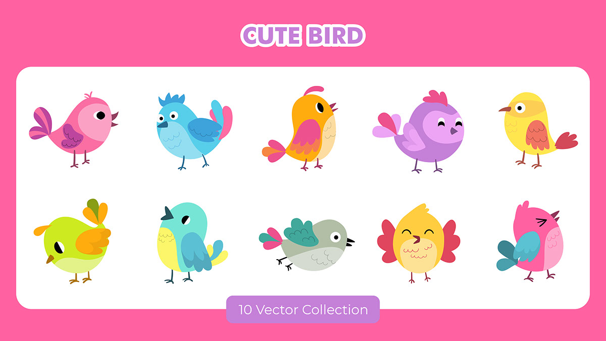 Cute Bird Vector Set rendition image