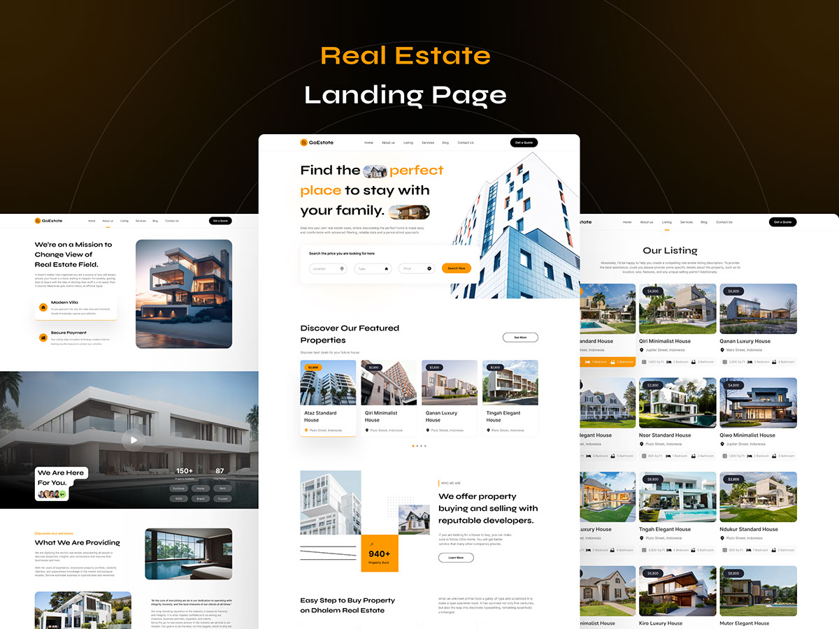 Real Estate Landing Page UI Design rendition image