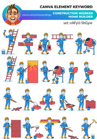 Construction Worker Cartoon Set