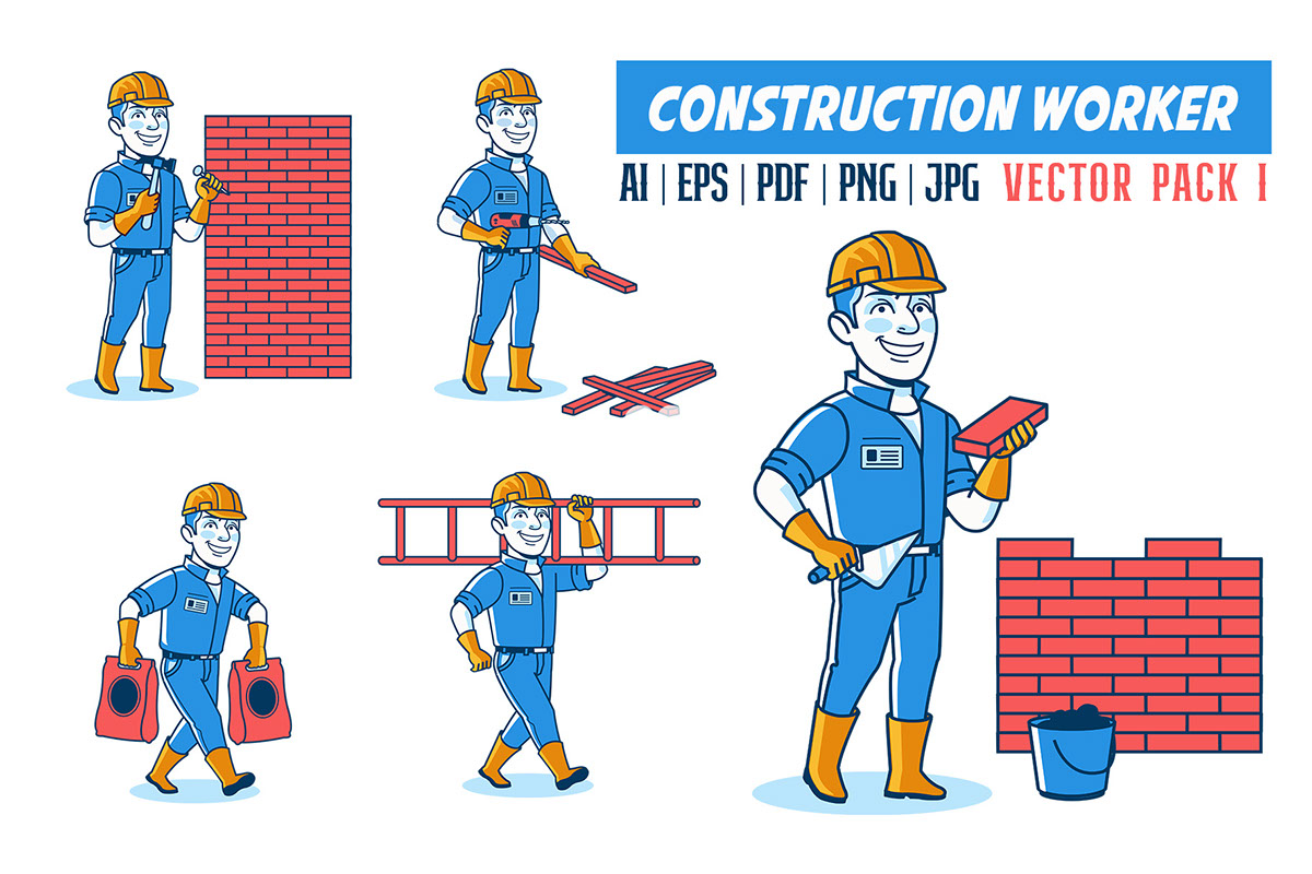 Construction Worker Cartoon Set rendition image