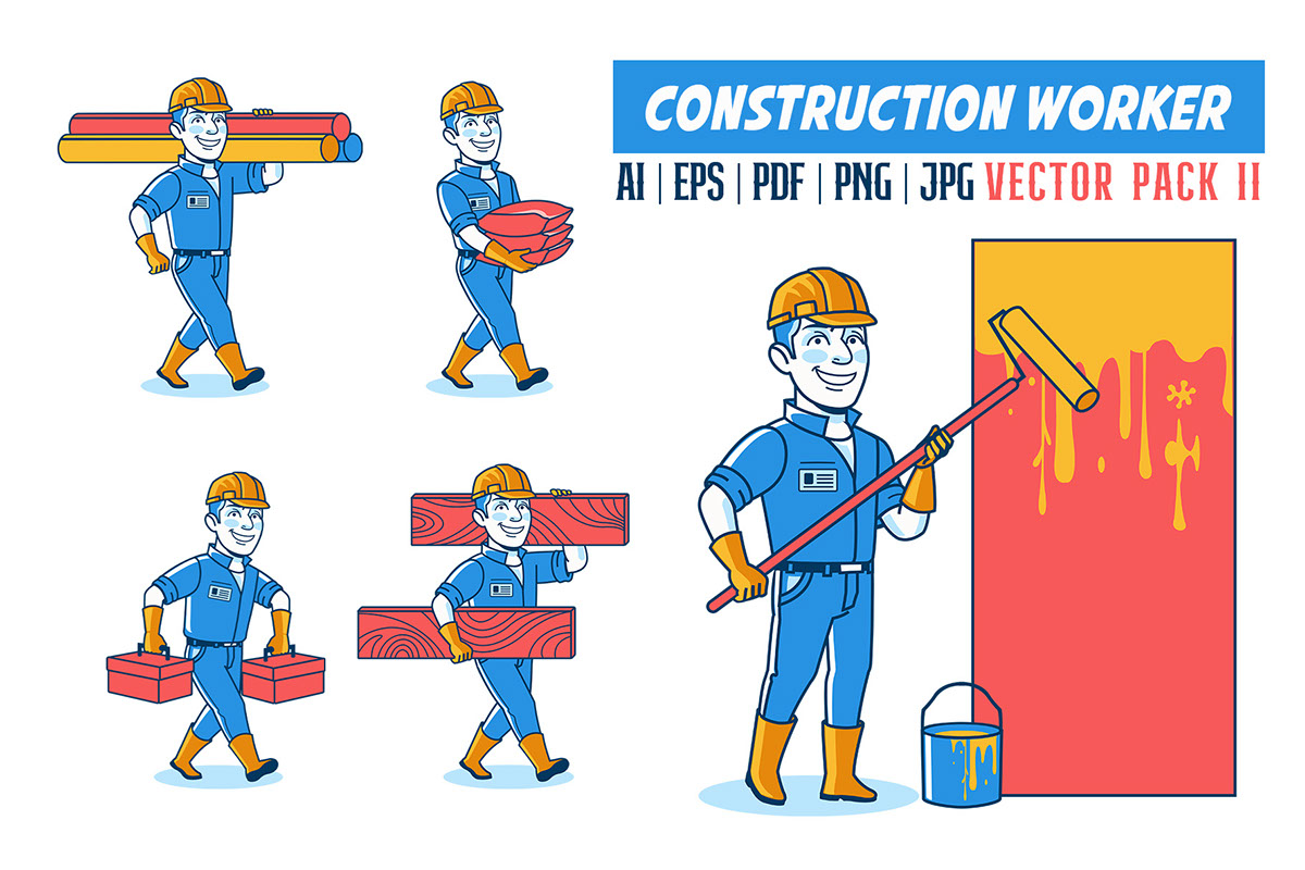 Construction Worker Cartoon Set rendition image