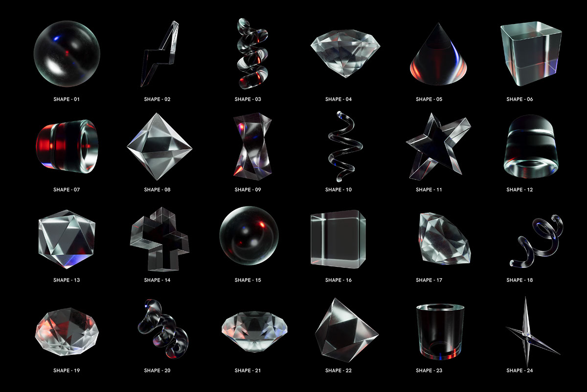 58 3D Glass Shapes rendition image
