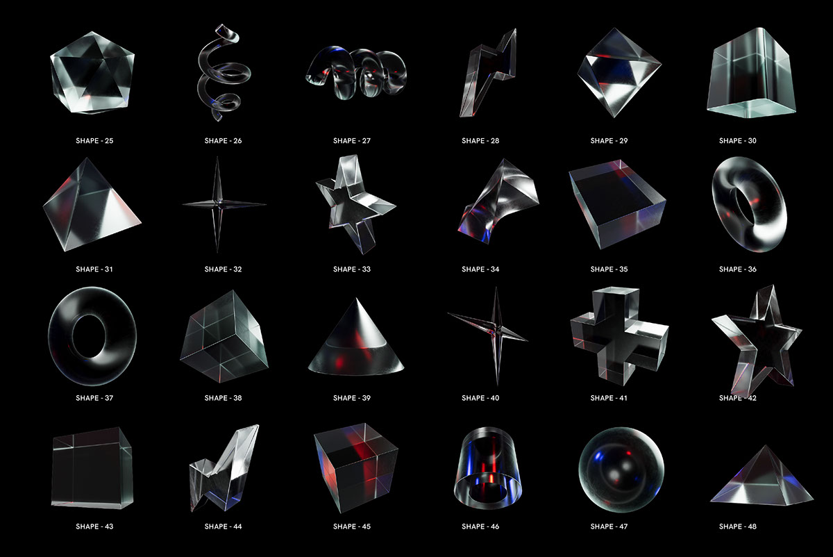 58 3D Glass Shapes rendition image