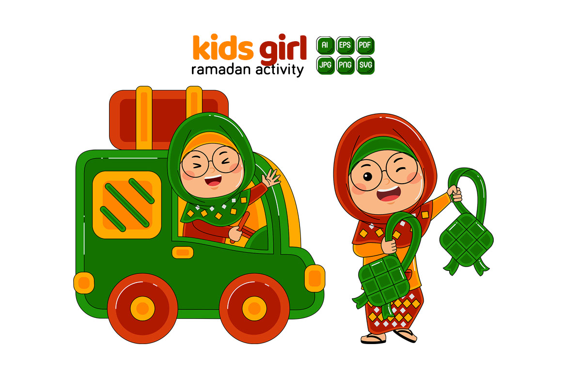 Kids Girl Ramadan Activity Vector Pack rendition image