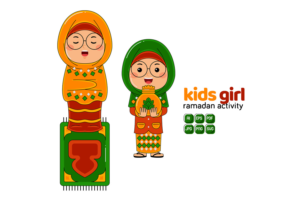 Kids Girl Ramadan Activity Vector Pack rendition image
