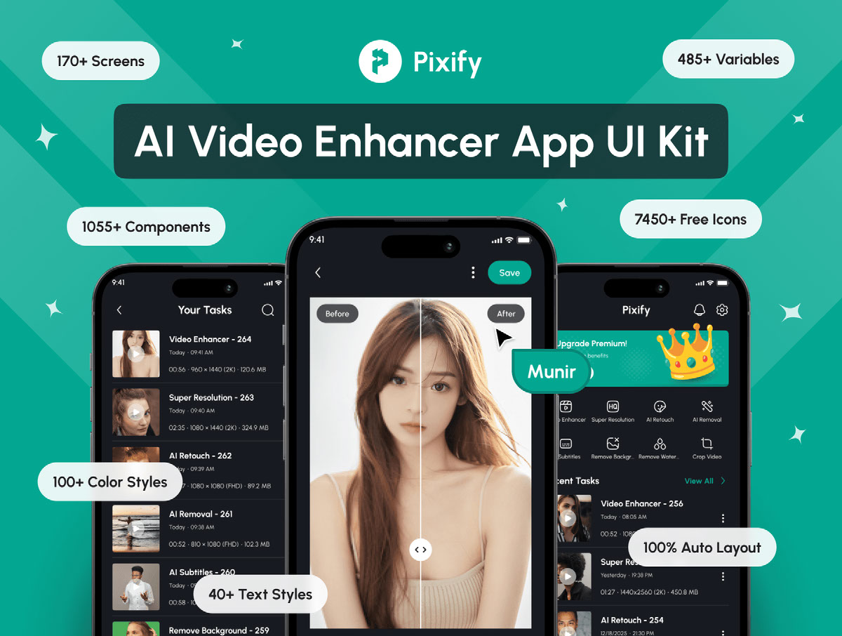 Pickify Pixify - AI Video Enhancer App UI Kit on Behance :: Behance
