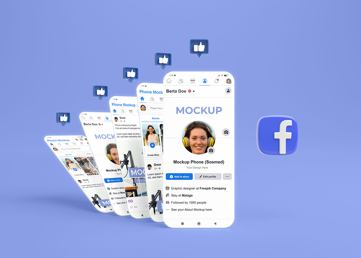 Social media interface with icons rendition image