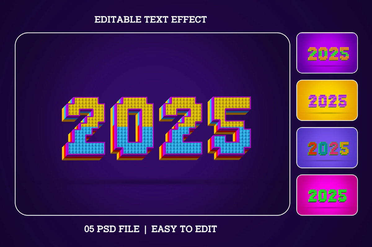 Block style New Year 2025 Text Effect Set on Behance Behance