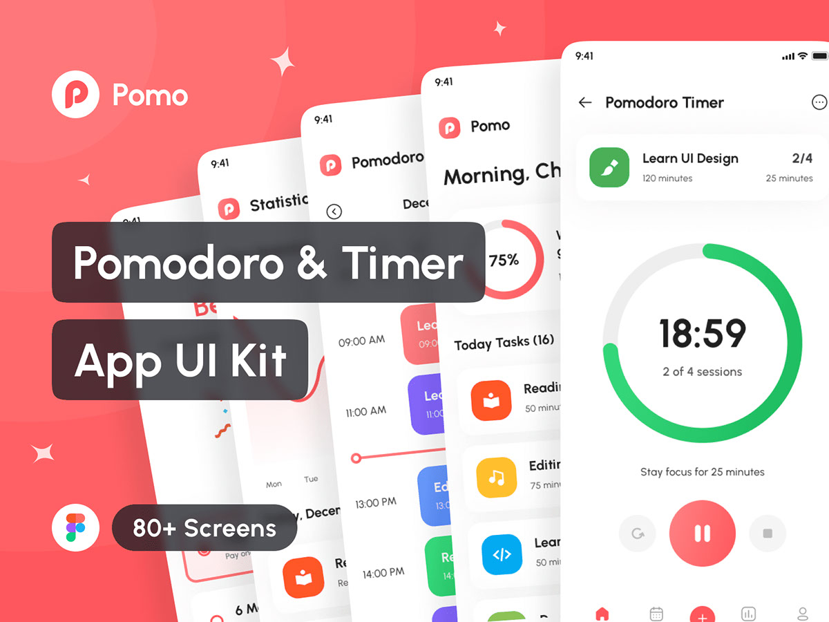 Pomo - Pomodoro and Timer App UI Kit rendition image