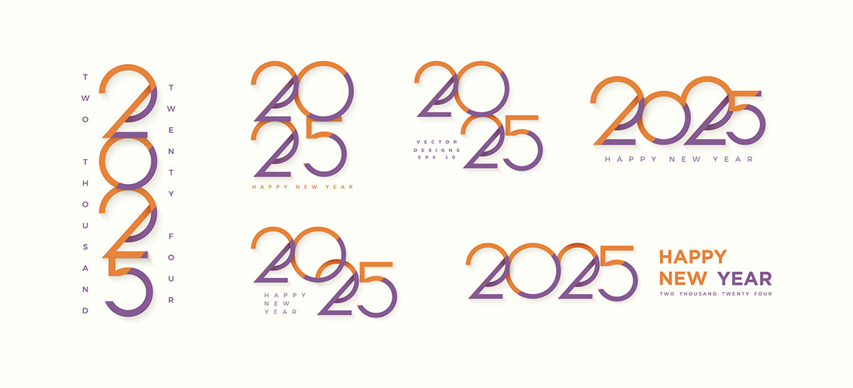 Set of new year 2025 vector illustration rendition image