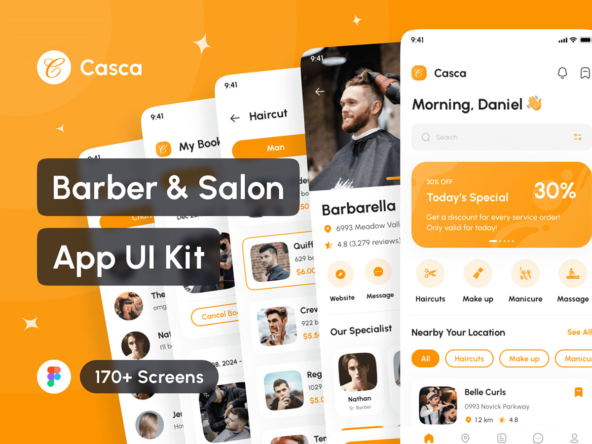 Casca - Barber and Salon App UI Kit rendition image