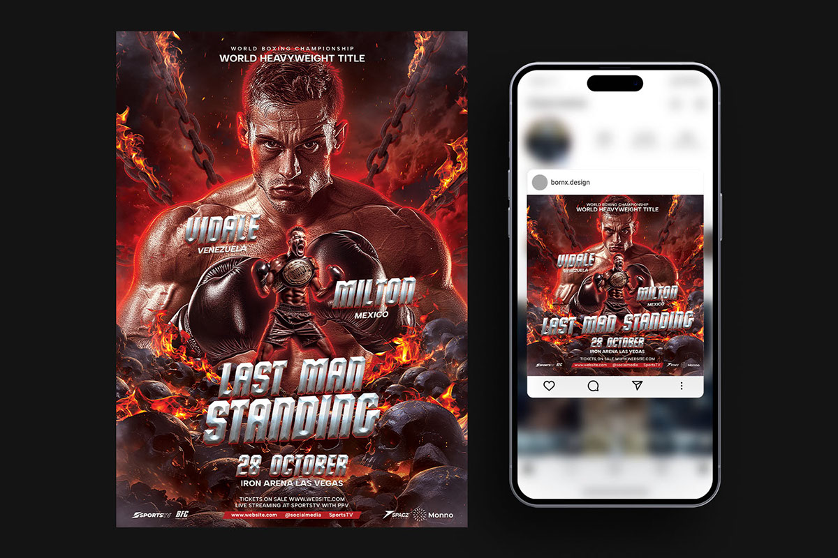 Epic Boxing Flyer Poster Template PSD rendition image