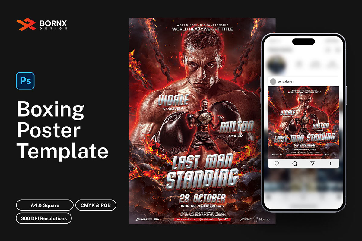 Epic Boxing Flyer Poster Template PSD rendition image
