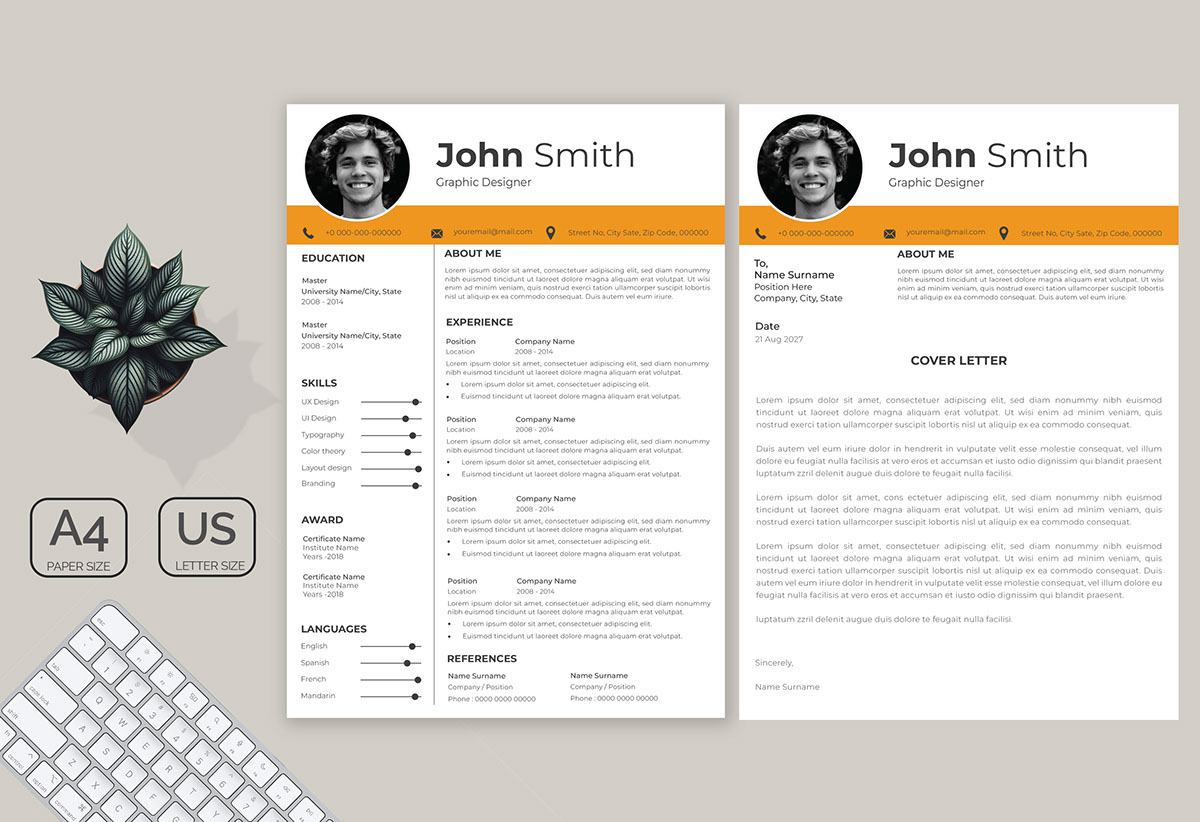 Free Professional Simple Resume CV with Cover Letter rendition image