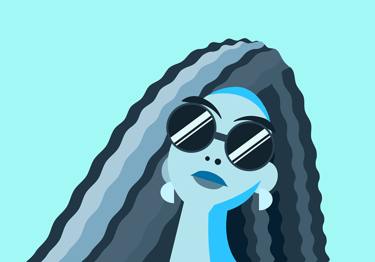 Female wearing sunglasses - Cool blue rendition image