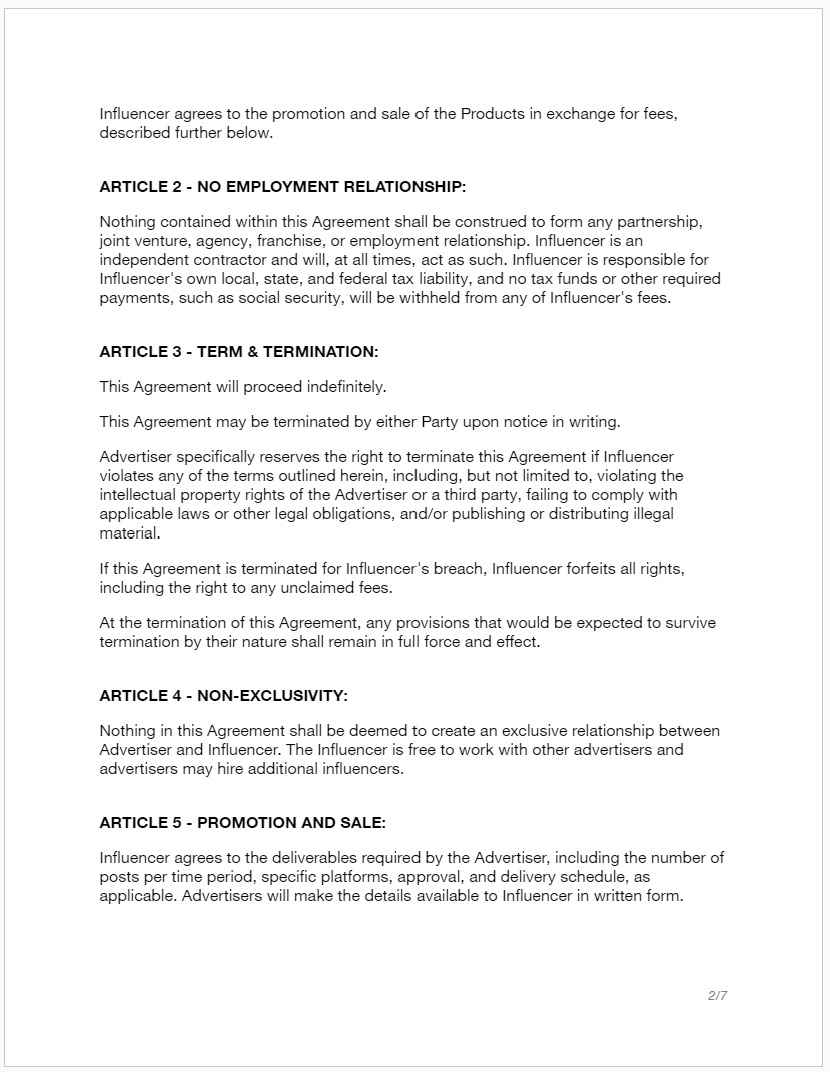 Influencer Agreement Template rendition image