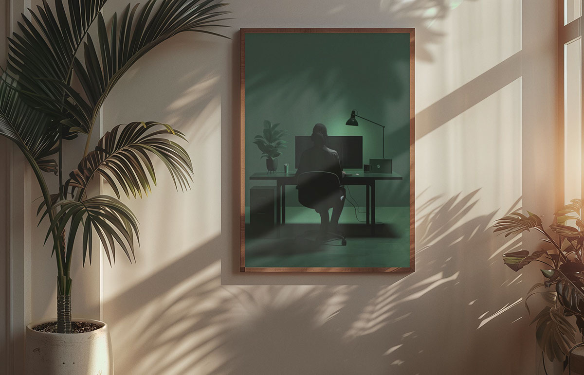 minimalist-photorealistic-art-green-worker-plant rendition image