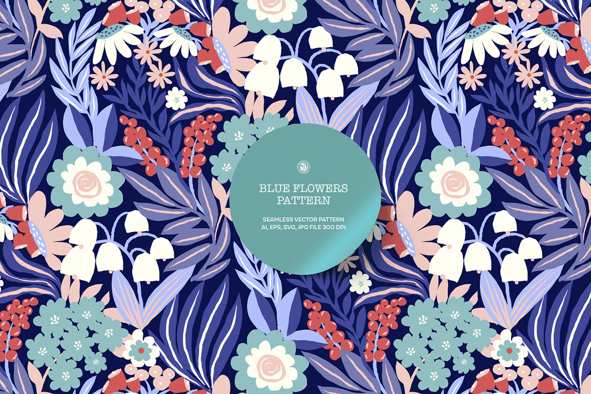 Blue Flowers Pattern rendition image
