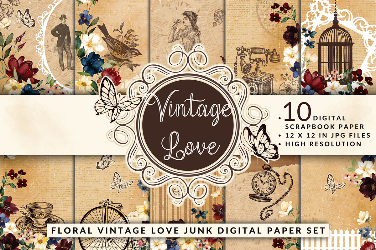 Floral Vintage Love Junk Digital Paper rendition image