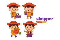 Kids Boy Shopper Profession Vector Pack