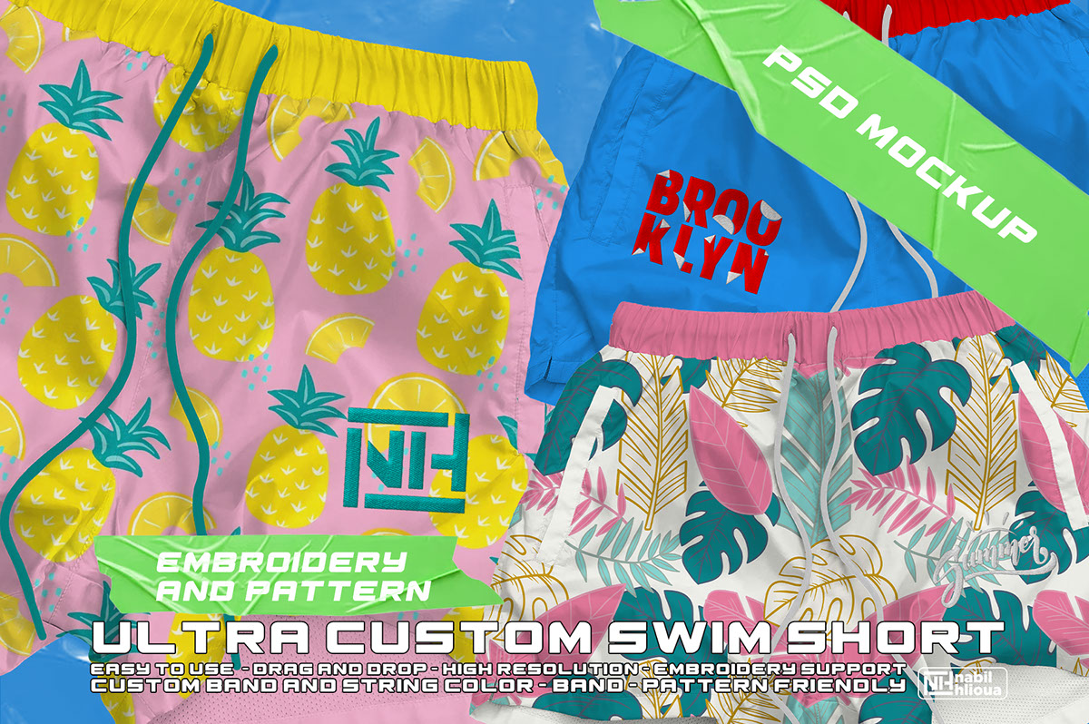 ultra custom swim short mockup psd template rendition image