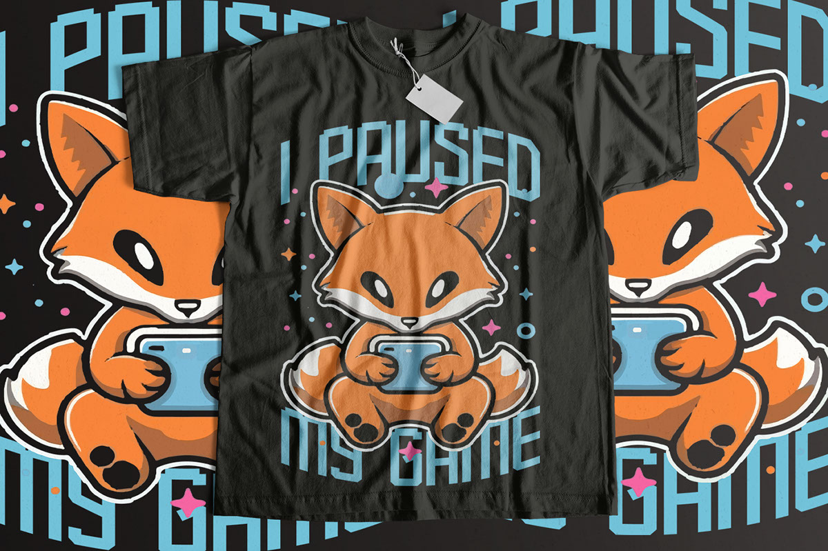 Foxes and Gaming in T-Shirt Design rendition image