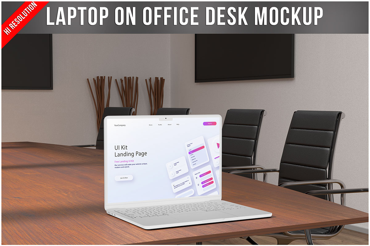 Laptop on Office Desk Mockup rendition image