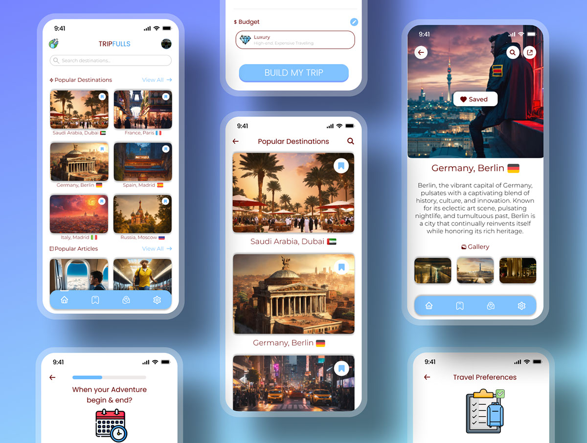 TRIPFULLS Traveling AI Trip Planner Mobile App UI Kit rendition image