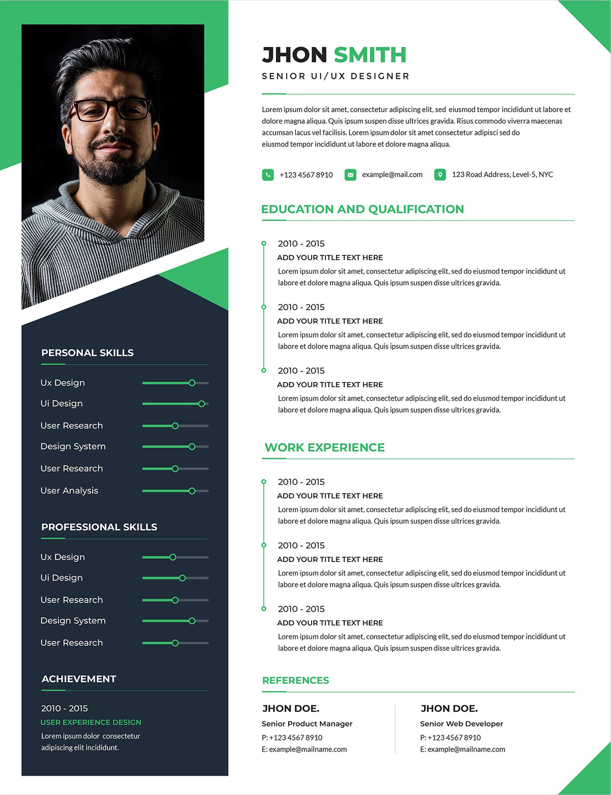 Clean and modern resume portfolio or cv template rendition image