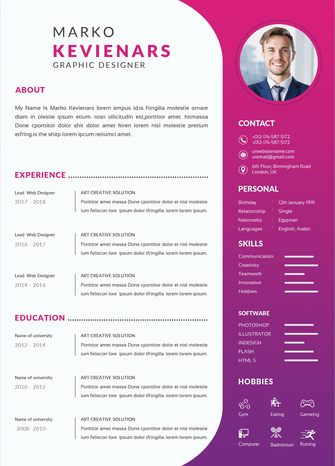 Clean and modern resume portfolio or cv template rendition image