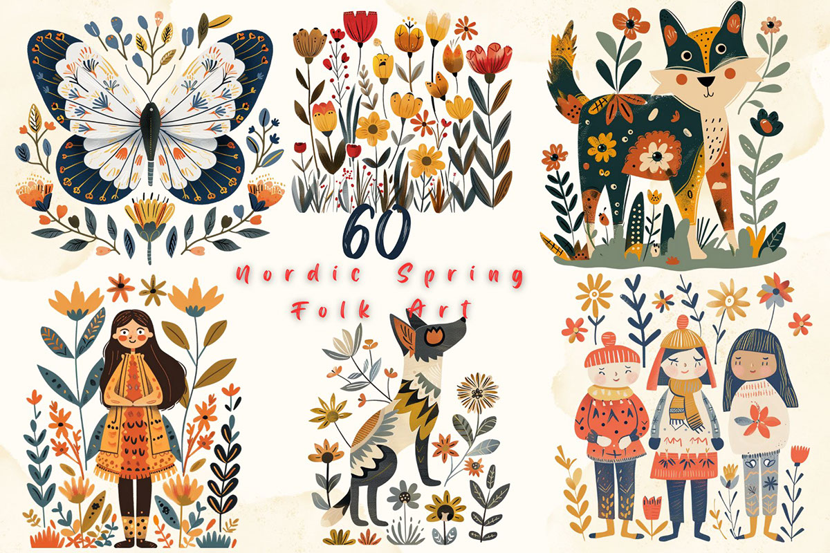 Nordic Spring Folk Art Sublimation rendition image