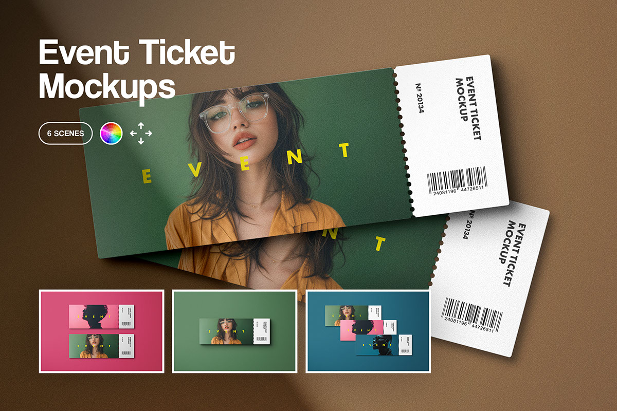 Event Ticket Mockups with Shadows rendition image