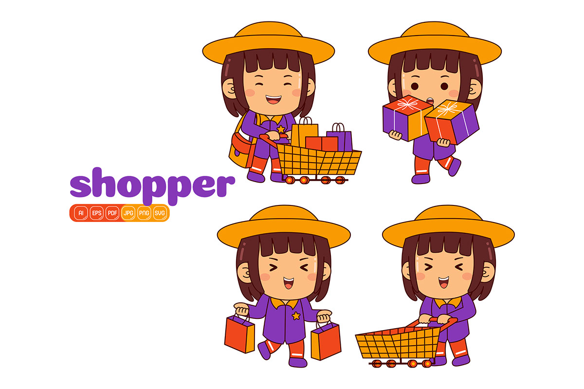 Kids Girl Shopper Profession Vector Pack rendition image